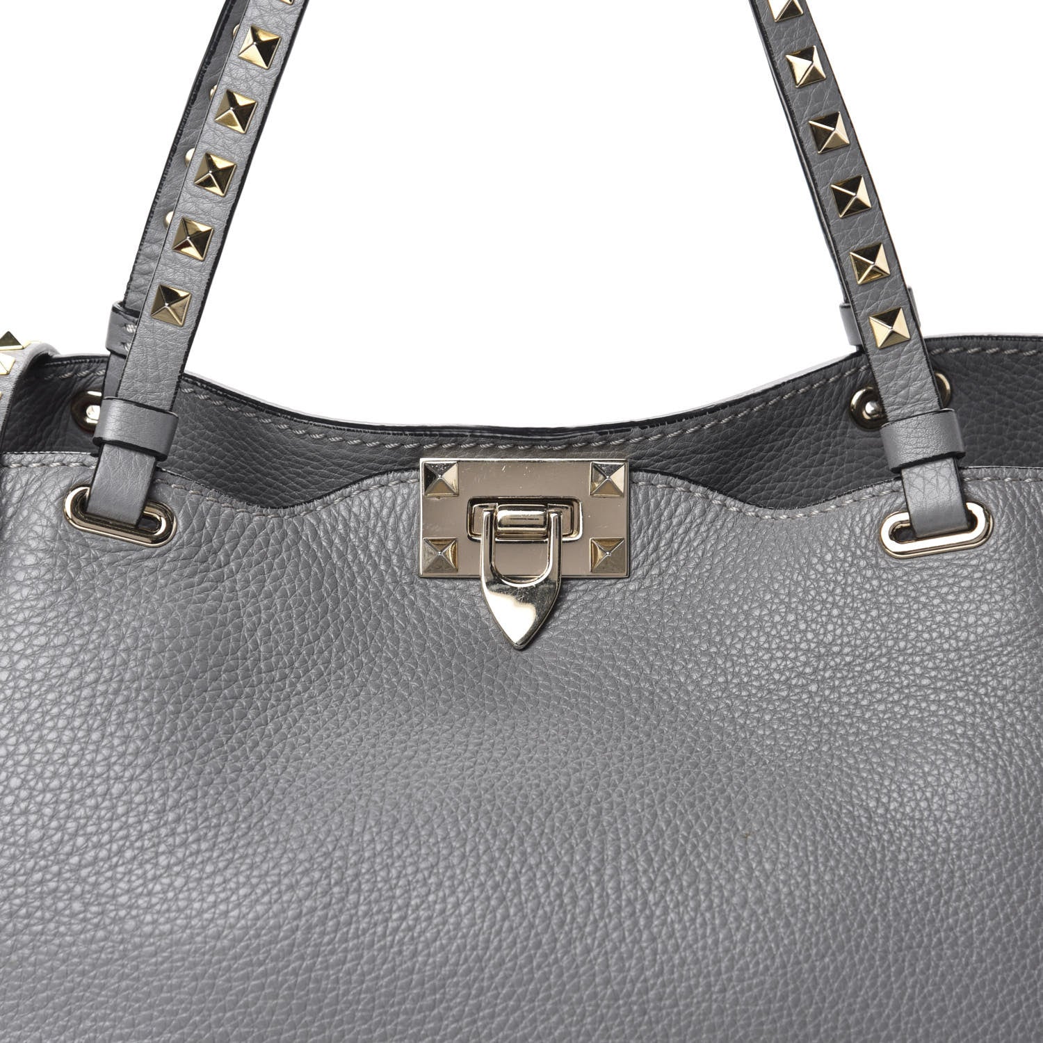 Valentino Garavani Pebbled Calfskin Medium Rockstud Tote Grey 9 of 9