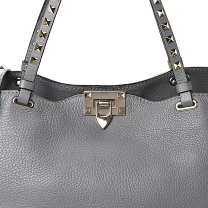 Valentino Garavani Pebbled Calfskin Medium Rockstud Tote Grey 9 of 9