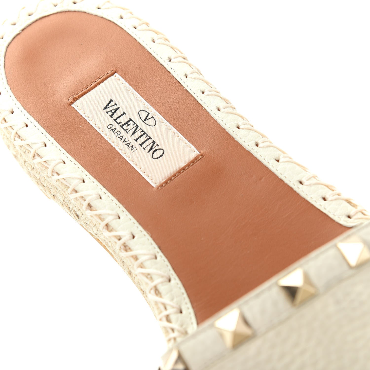 Valentino Garavani Canvas Rockstud Espadrille Flat Slide Sandals 38 White 8 of 10