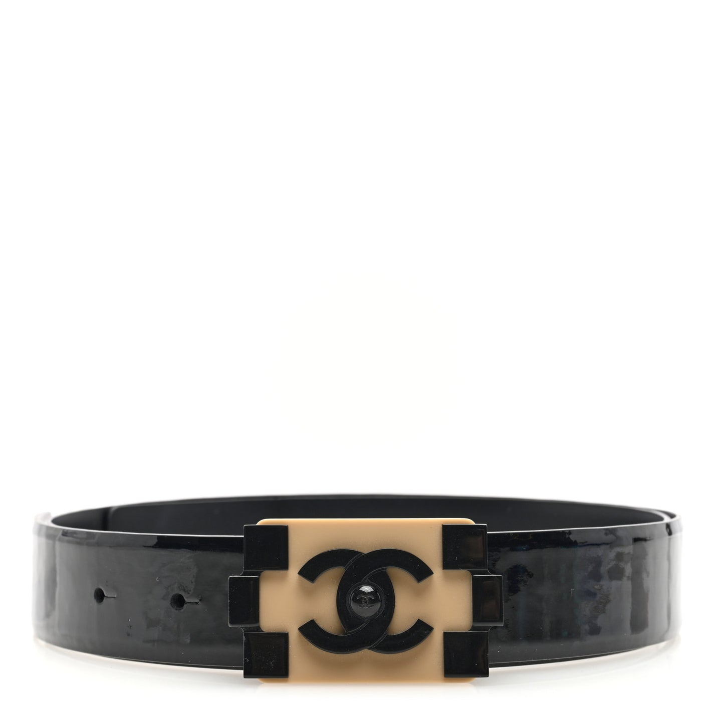Patent Plexiglass CC Boy Belt 90 36 Black Beige