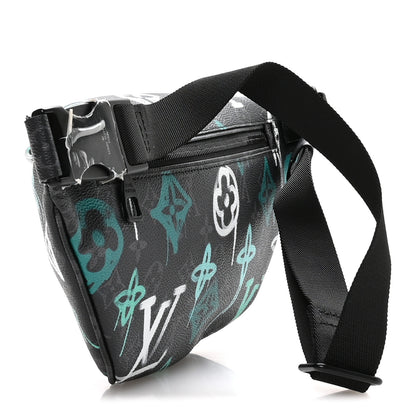 Louis Vuitton Monogram Eclipse LV Graffiti Discovery Bumbag Green Lights 3 of 9