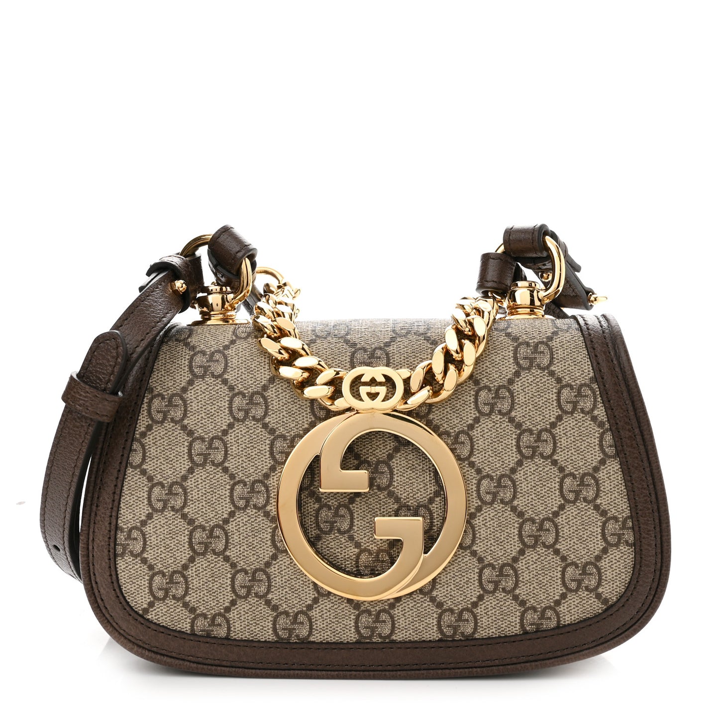 GG Supreme Monogram Textured Dollar Calfskin Mini Blondie Chain Shoulder Flap Bag Beige Ebony New Acero