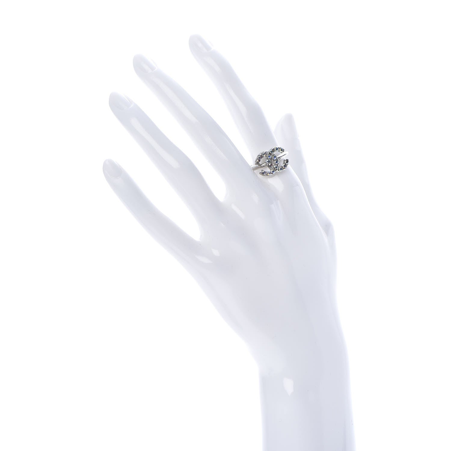 Chanel Crystal CC Ring 54 Iridescent Silver 2 of 7