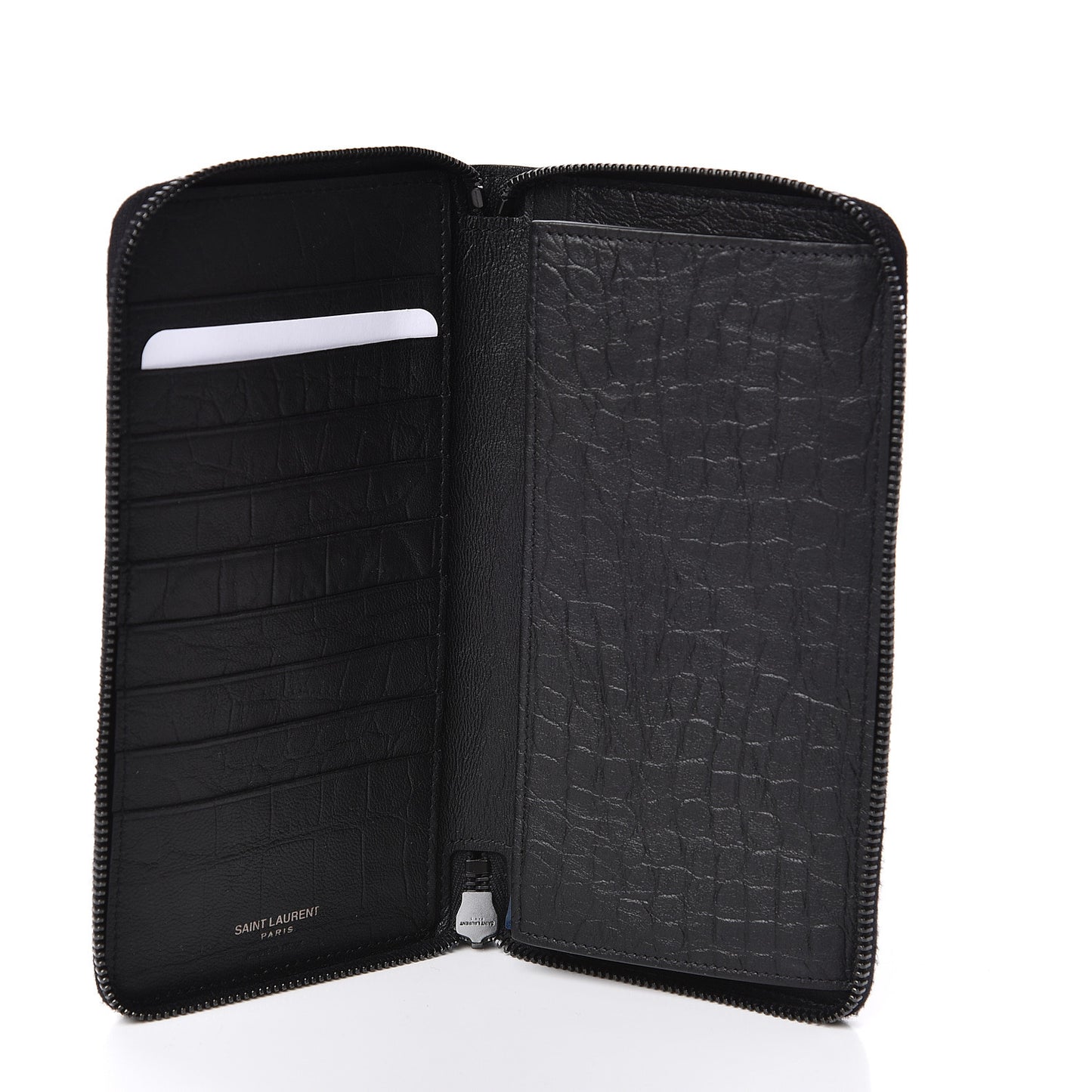 Crocodile Embossed Sheepskin Mens Zip Around Continental Wallet Black