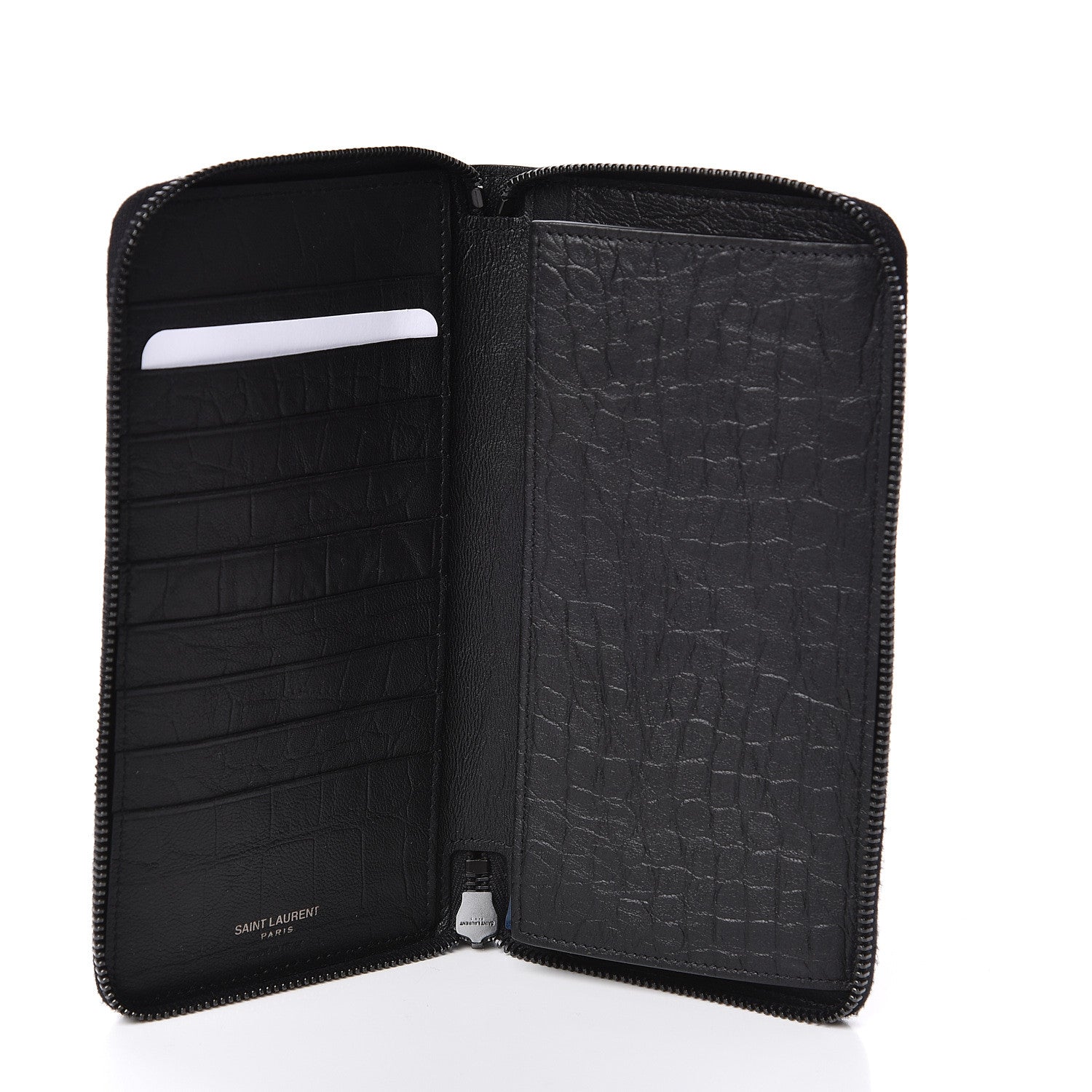 Saint Laurent Crocodile Embossed Sheepskin Mens Zip Around Continental Wallet Black 5 of 7