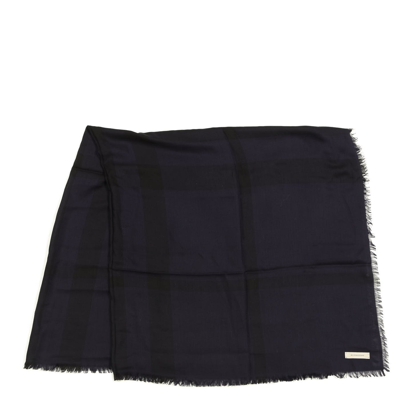 Modal Wool Overdyed Chambray Check Square Scarf Dark Purple