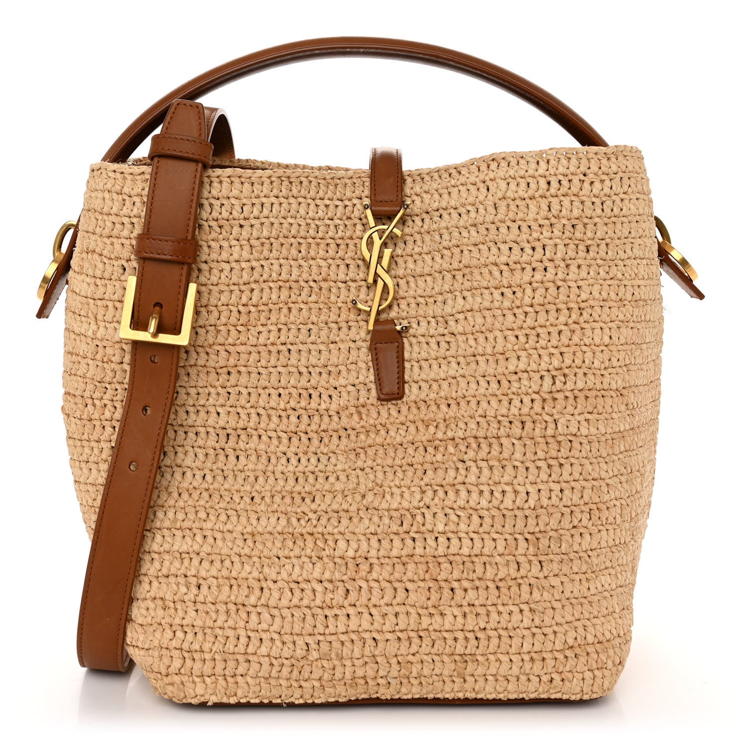 Saint Laurent Raffia Vegetable Le 37 Bucket Bag Naturel Brick 3 of 9