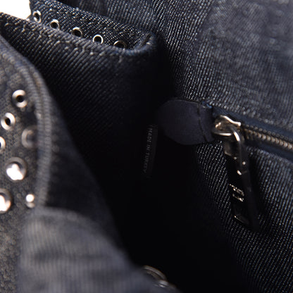 Prada Denim Crystal Studded Canapa Tote Black 8 of 11