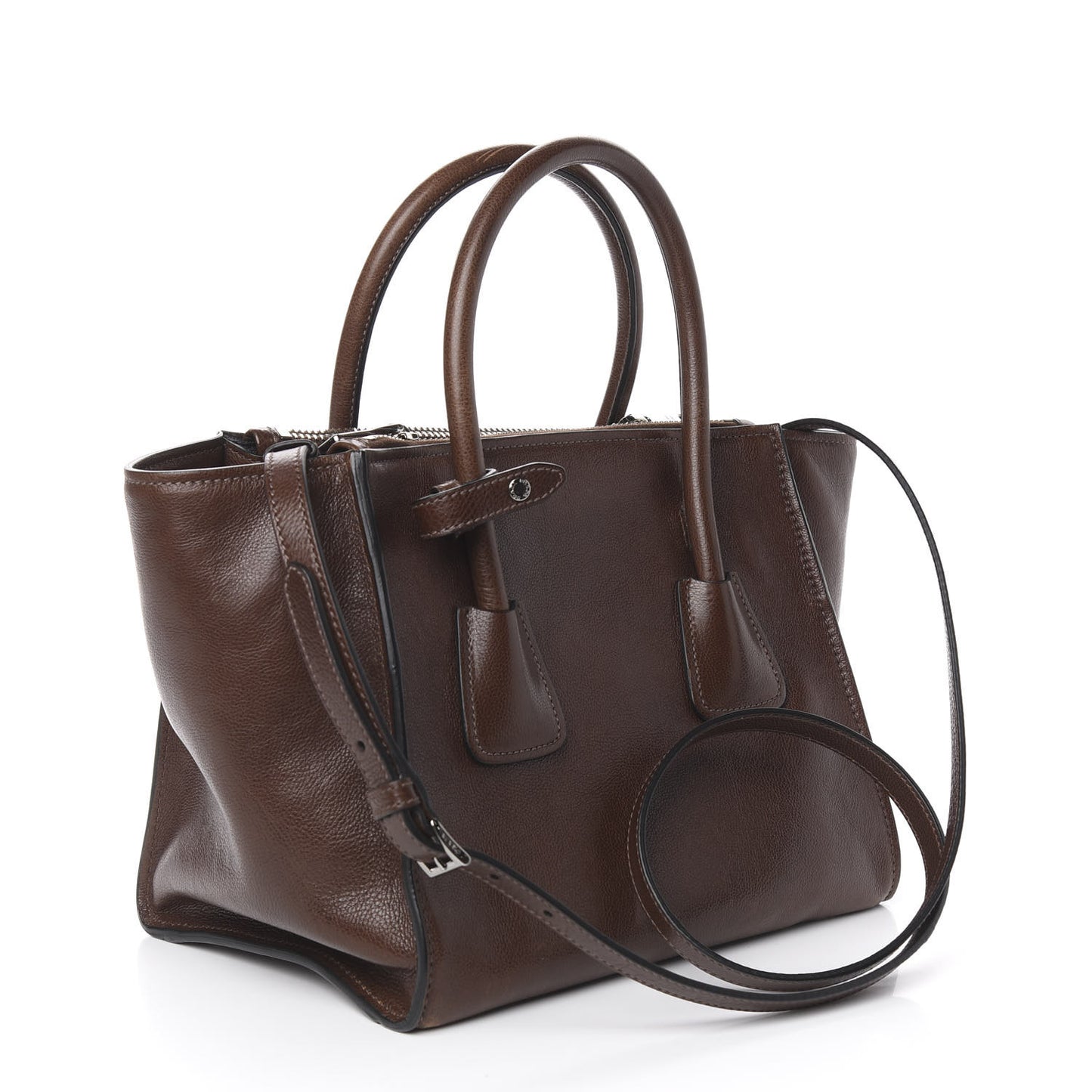 Glace Calfskin Small Twin Pocket Tote Bruciato