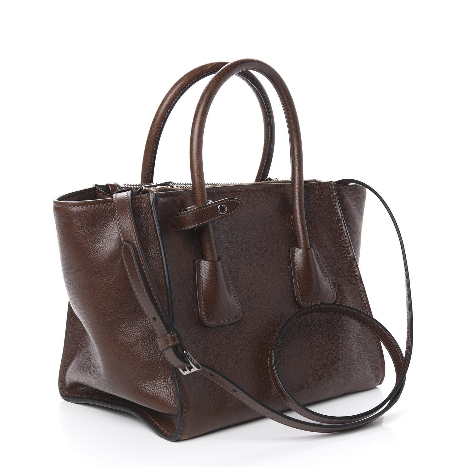 Prada Glace Calfskin Small Twin Pocket Tote Bruciato 4 of 10