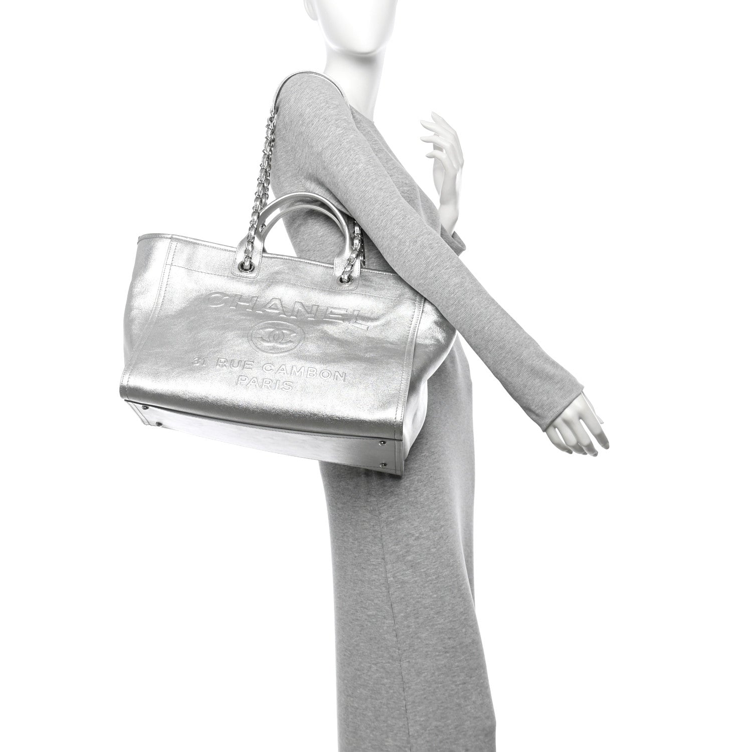 Chanel Metallic Calfskin Medium Deauville Tote Silver 3 of 27