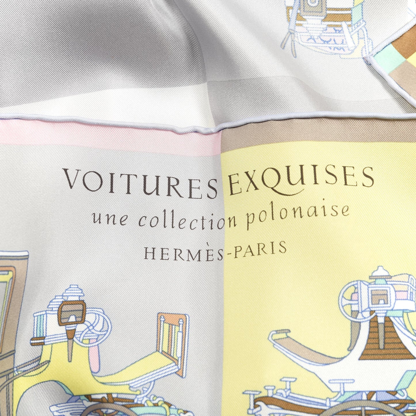 Silk Voitures Exquises Scarf 90 Gris Perle Jaune