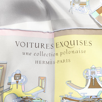 Hermes Silk Voitures Exquises Scarf 90 Gris Perle Jaune 3 of 4