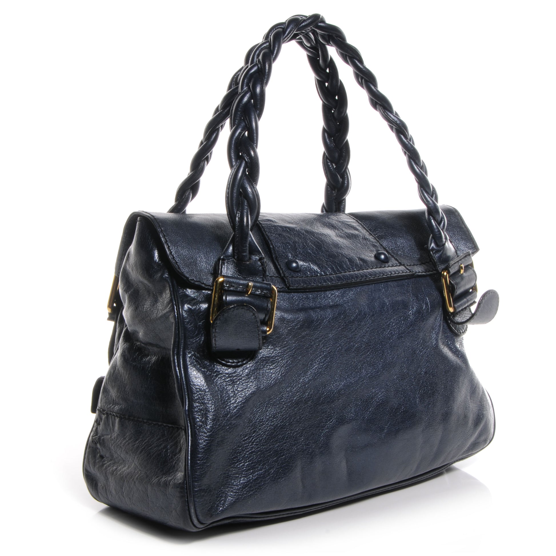Valentino Garavani Leather Large Histoire Metallic Blue 3 of 9