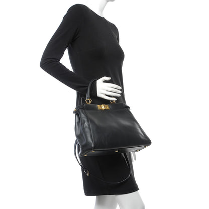 Fendi Vitello Morgan Shiny Nappa Medium Peekaboo Iconic Satchel Black 2 of 15