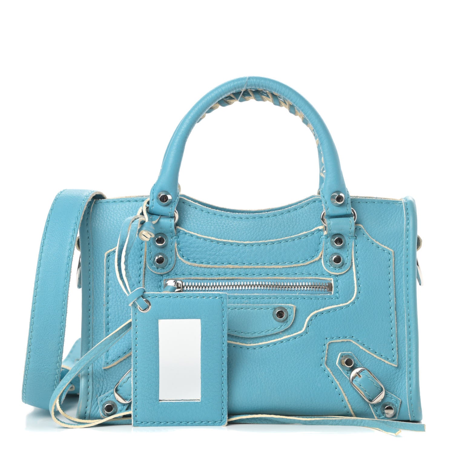 Balenciaga Supple Grained Calfskin Classic Silver Hardware Highlight Mini City Bleu Caraibes 1 of 17