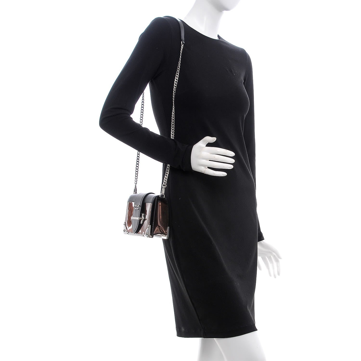 Prada Metallic Vitello Saffiano Cahier Bag Cammeo Black 2 of 6
