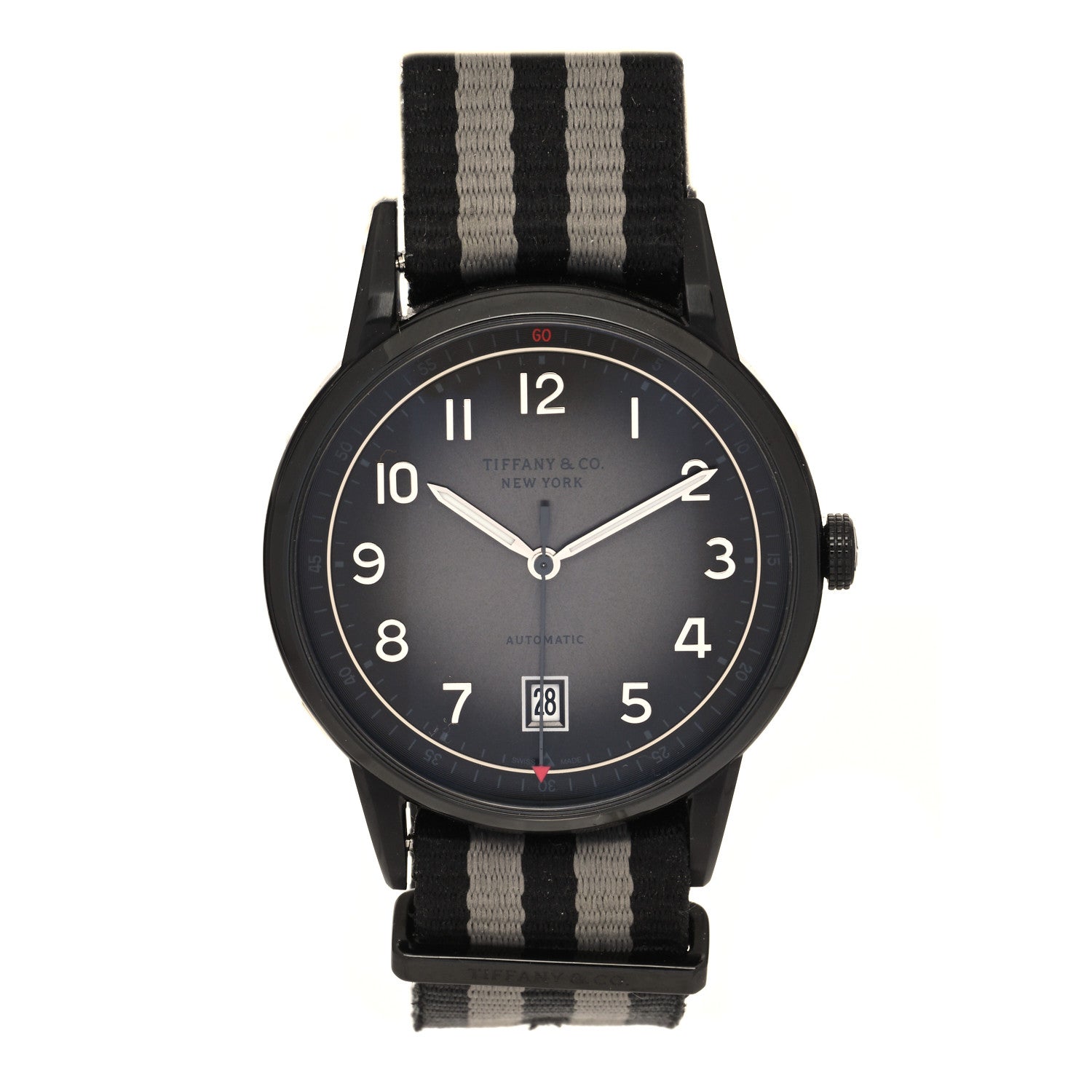 Tiffany DLC Stainless Steel Nylon 40mm CT60 3-Hand Automatic Watch Black 1 of 5