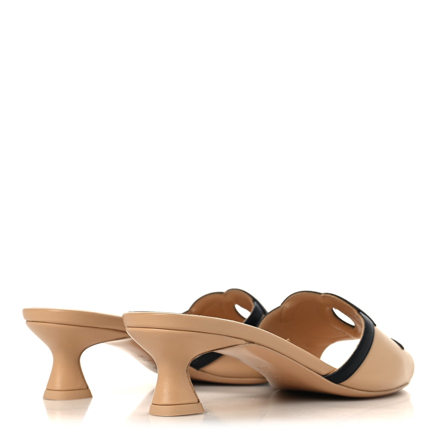 Lambskin CC Cutout Mules 37.5 Beige Black