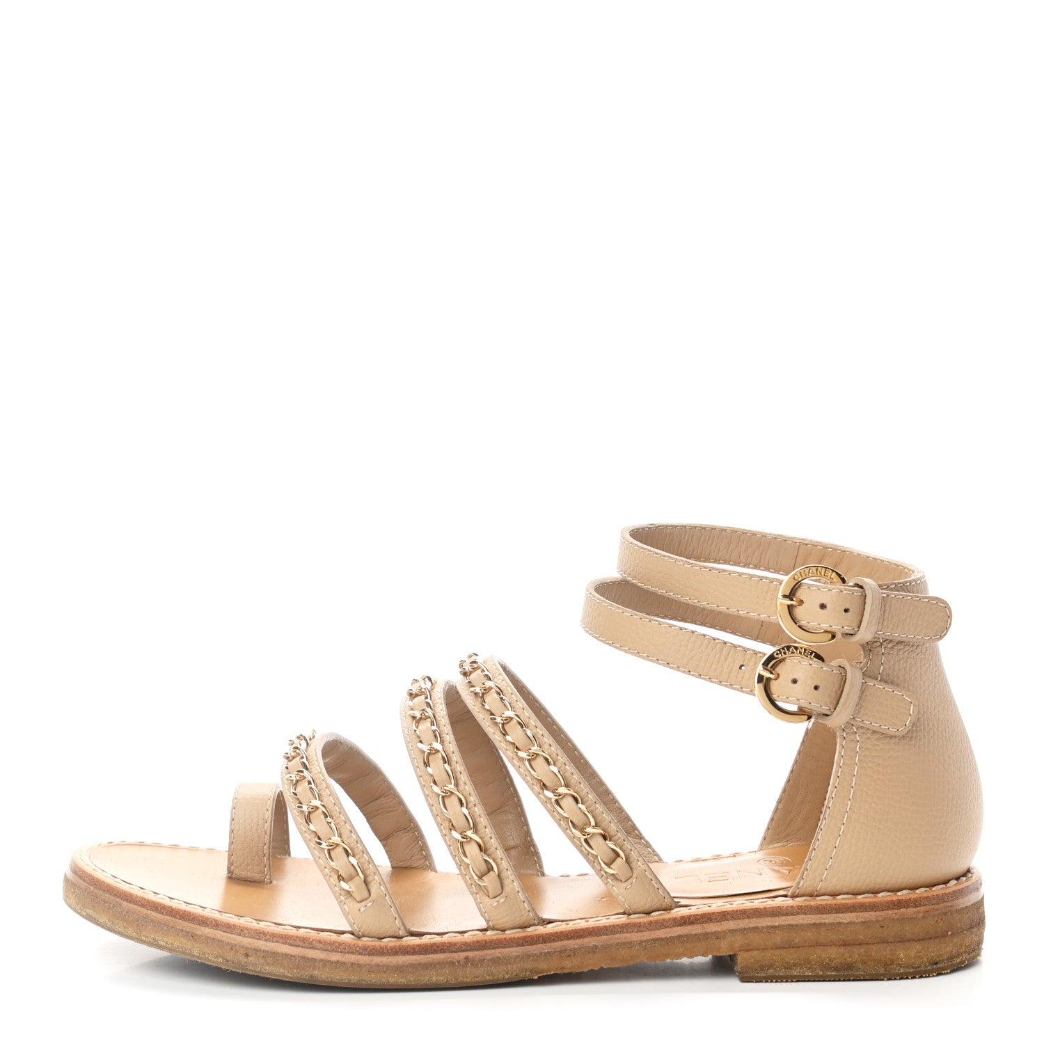 Chanel Calfskin Chain CC Flat Sandals 39 Beige 1 of 8
