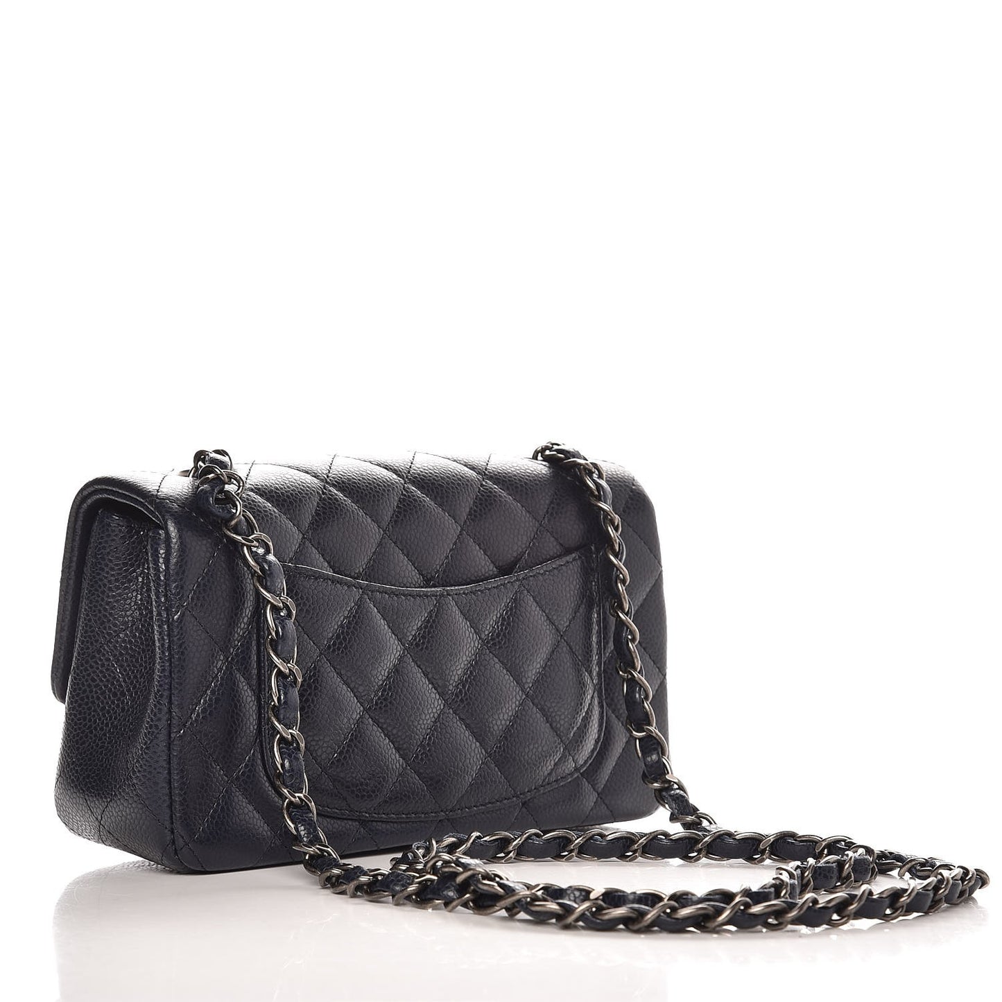 Caviar Quilted Mini Rectangular Flap Navy