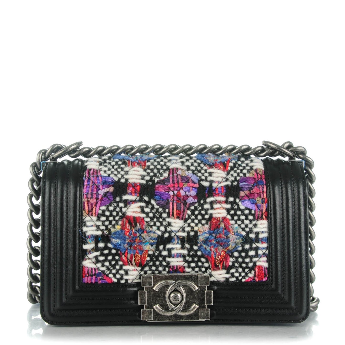 Tweed Lambskin Quilted Small Boy Flap Multicolor