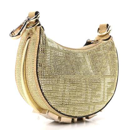 Fendi Crystal Vitello Laminato Suede FF Nano Fendigraphy Hobo Charm Platino 4 of 18