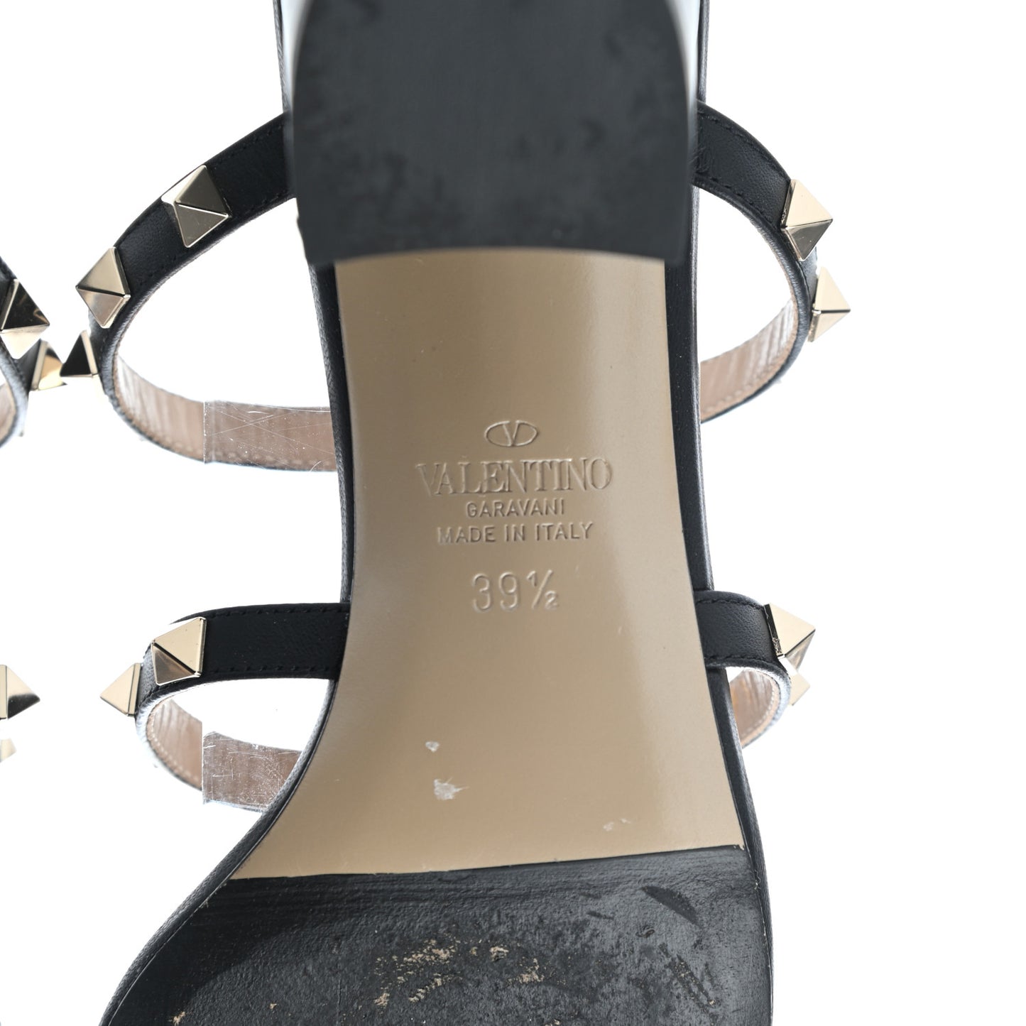 Calfskin Rockstud 60mm Caged Slide Sandals 39.5 Black