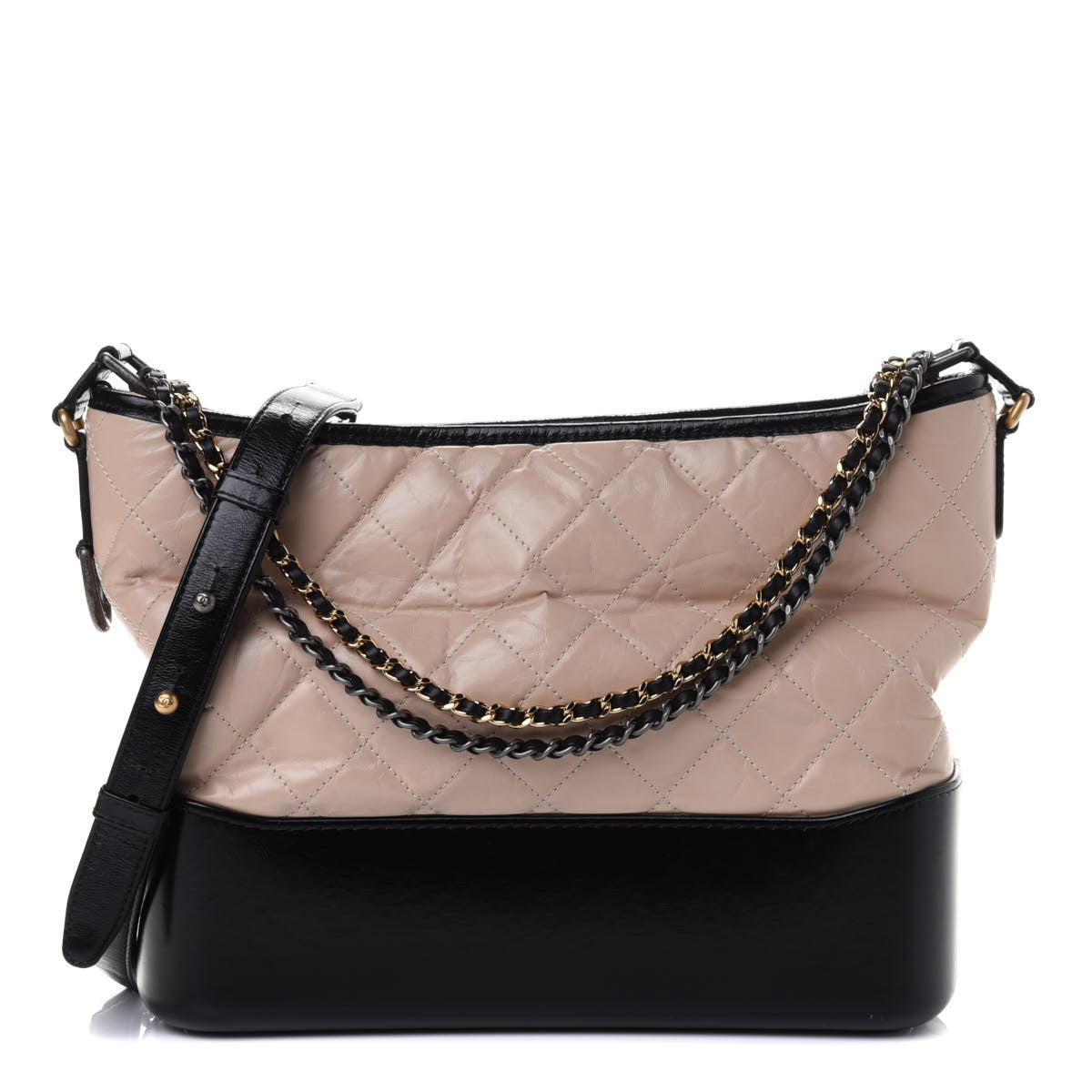 Aged Calfskin Quilted Medium Gabrielle Hobo Beige Black
