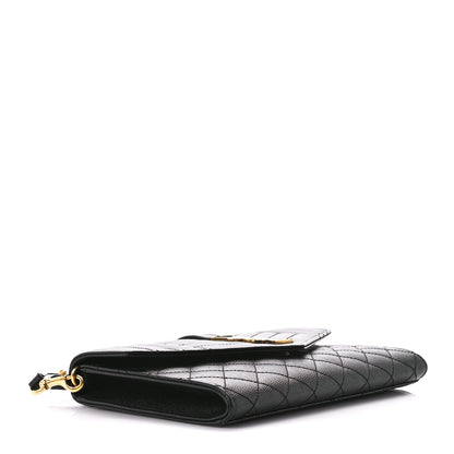 Saint Laurent Grain De Poudre Textured Mixed Matelasse Triquilt Monogram Clutch Black 4 of 10
