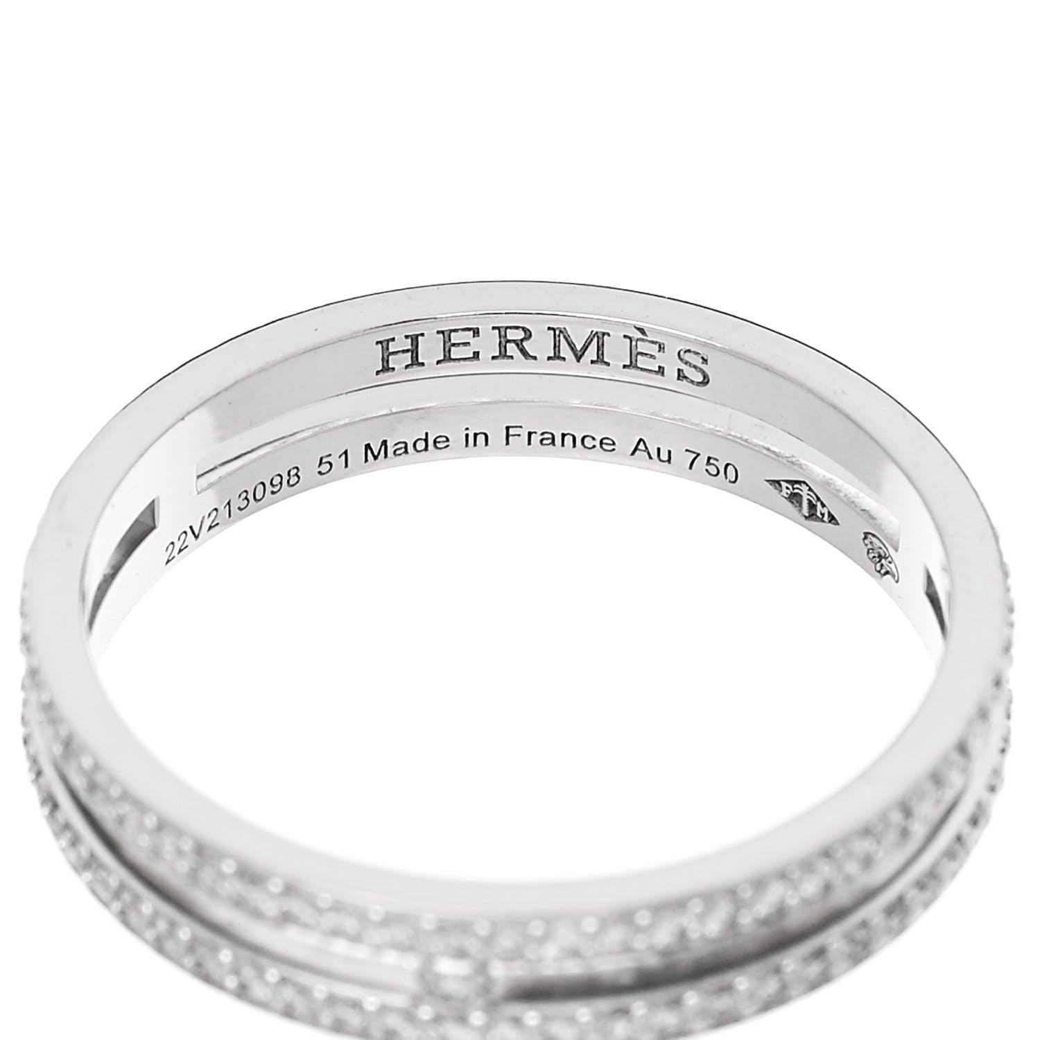 Hermes 18K White Gold Diamond Ariane Wedding Band Ring 51 5.75 4 of 5