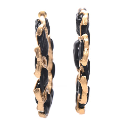 Chanel Lambskin CC Chain Hoop Earrings Gold Black 1 of 5