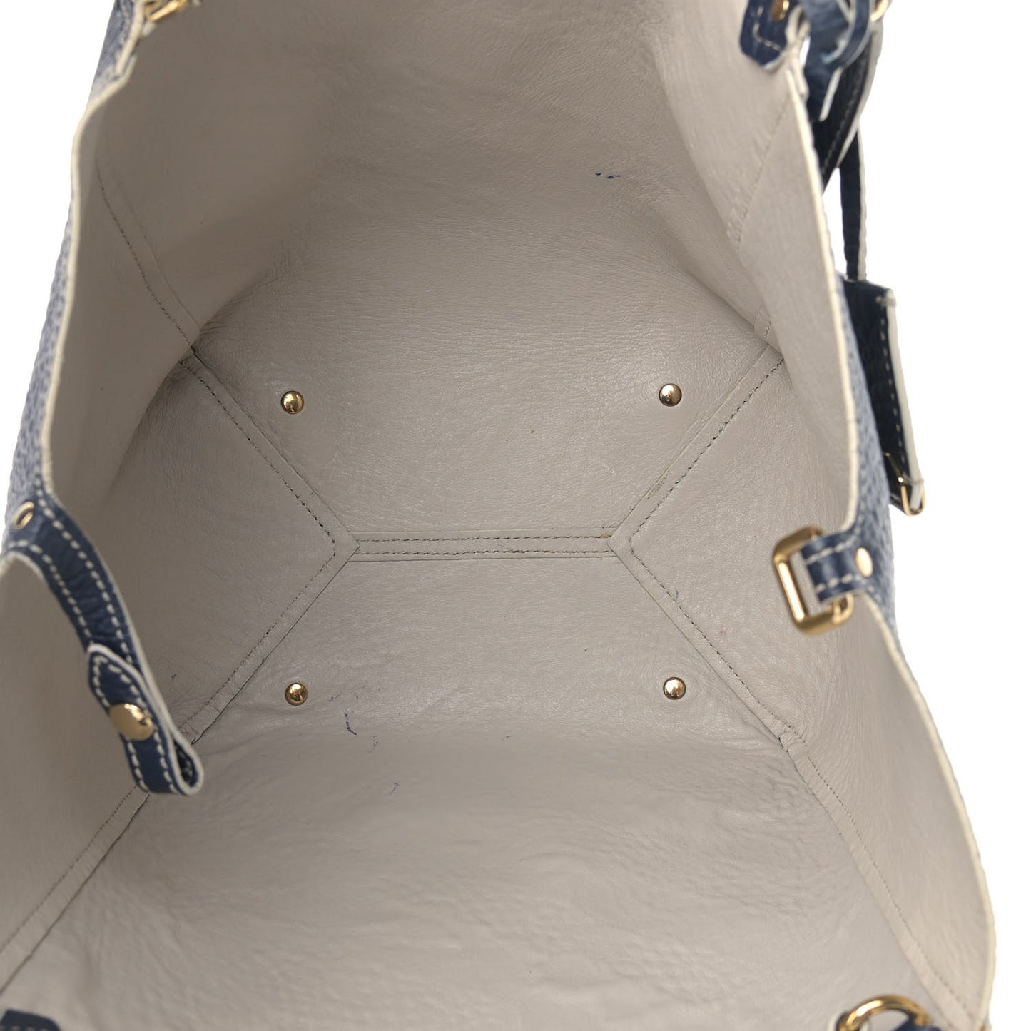 Signature Grain Calfskin Check Embossed Small Canterbury Tote Blue Carbon
