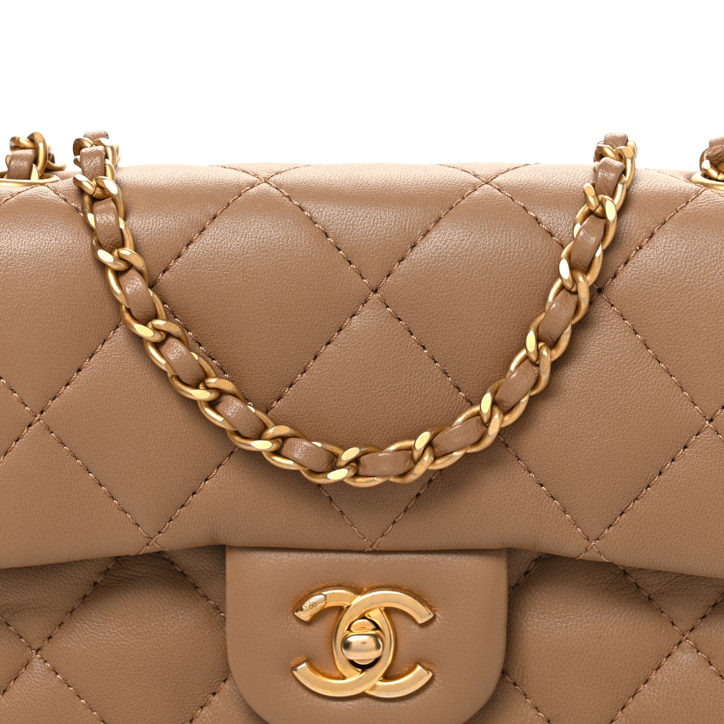 Lambskin Quilted Mini Heart Charms Flap Beige