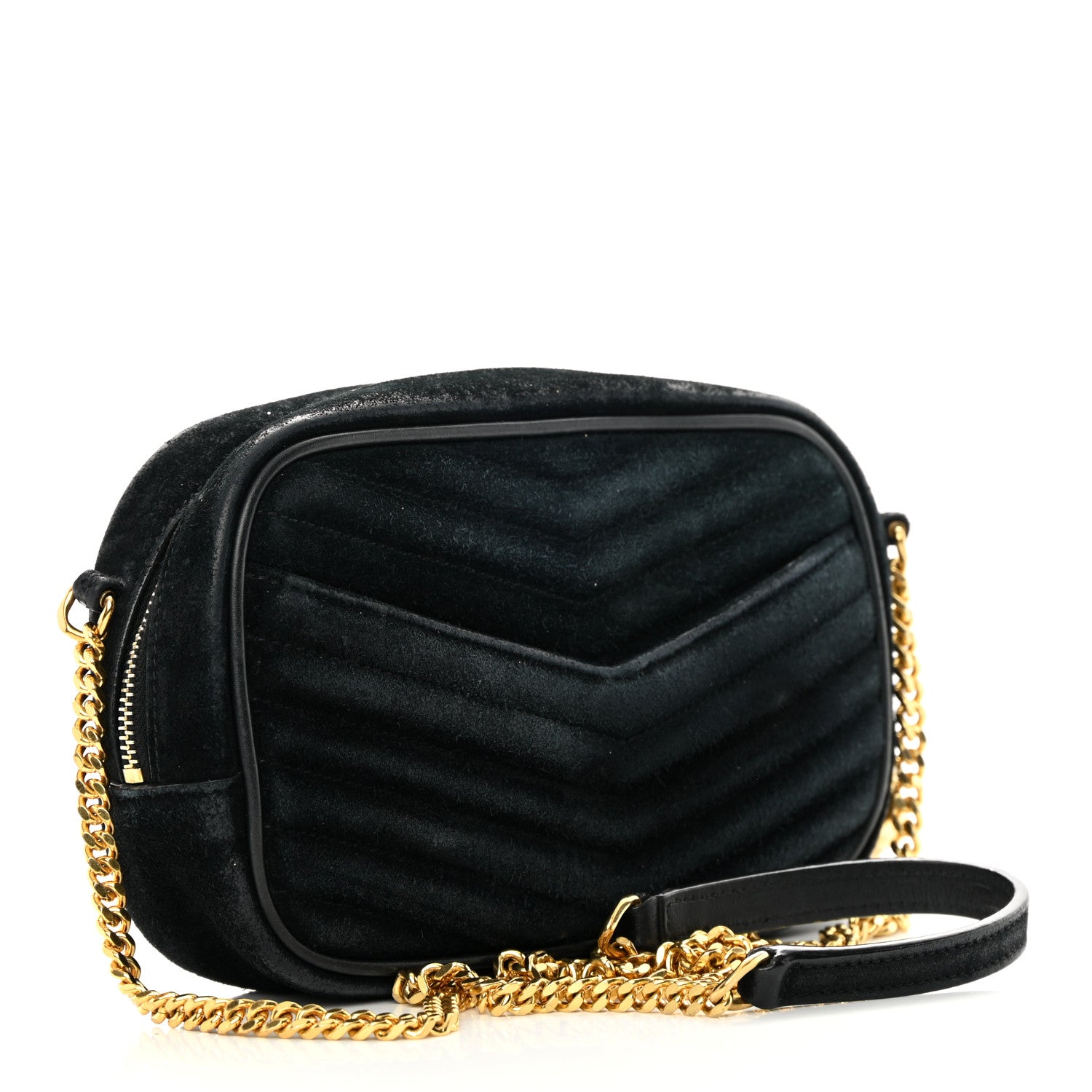 Saint Laurent Suede Matelasse Monogram Mini Lou Camera Bag Black 3 of 17