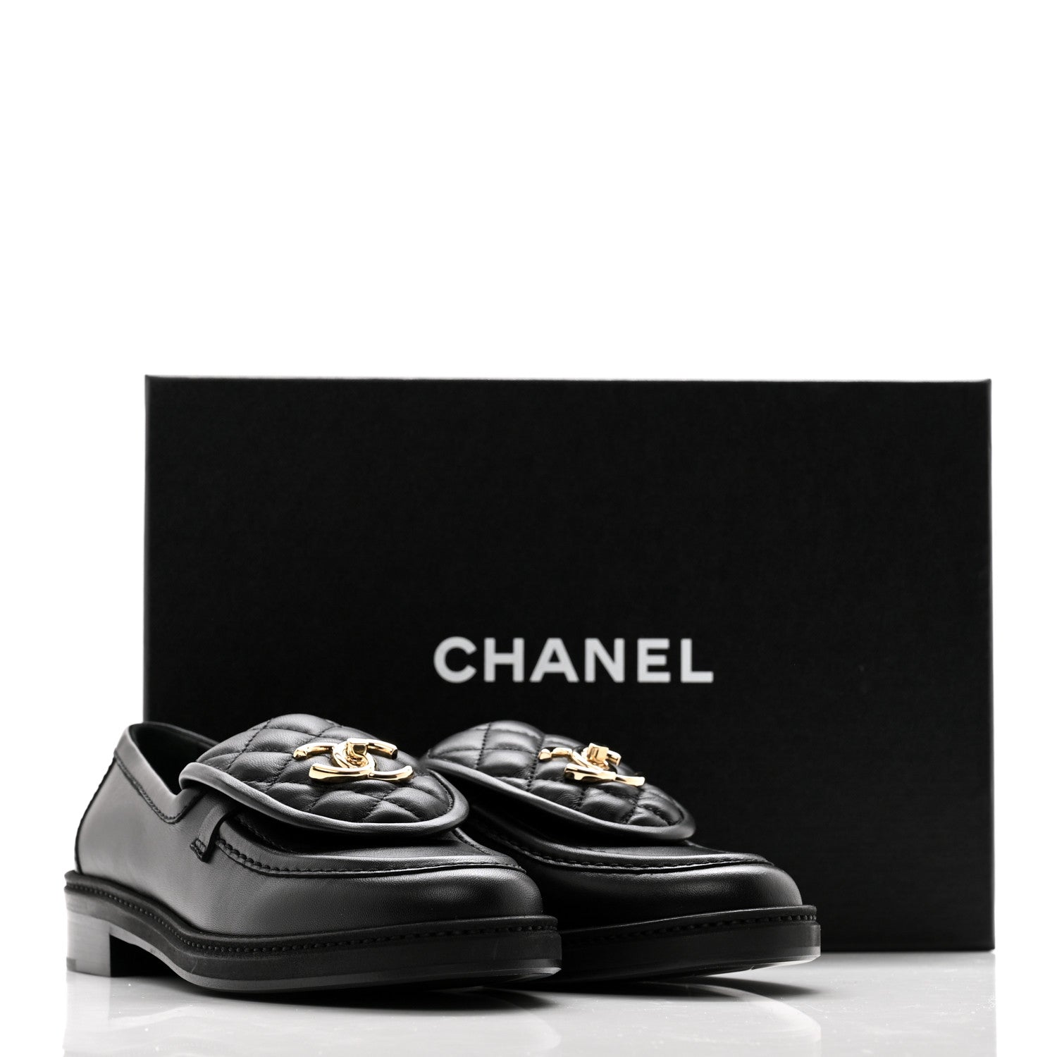 Chanel Lambskin Quilted CC Turnlock Loafers 37 Black 9 of 9