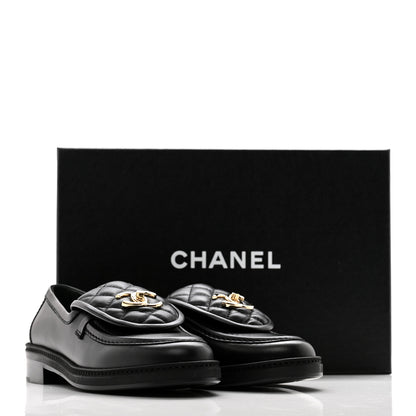 Chanel Lambskin Quilted CC Turnlock Loafers 37 Black 9 of 9
