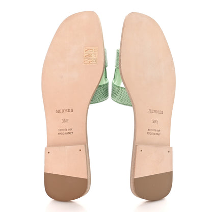 Hermes Lizard Oran Sandals 38.5 Vert Embrun 5 of 9
