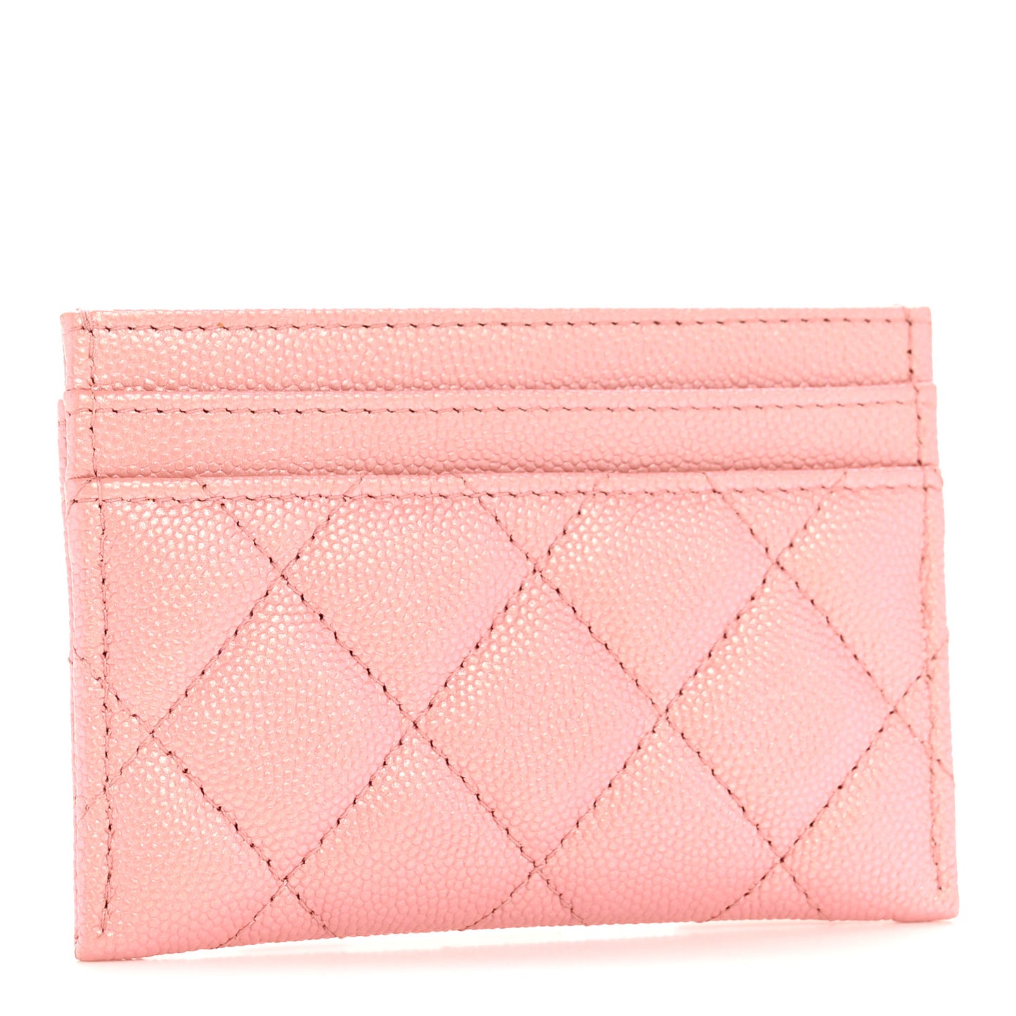 Iridescent Caviar Quilted Card Holder Rose Pink