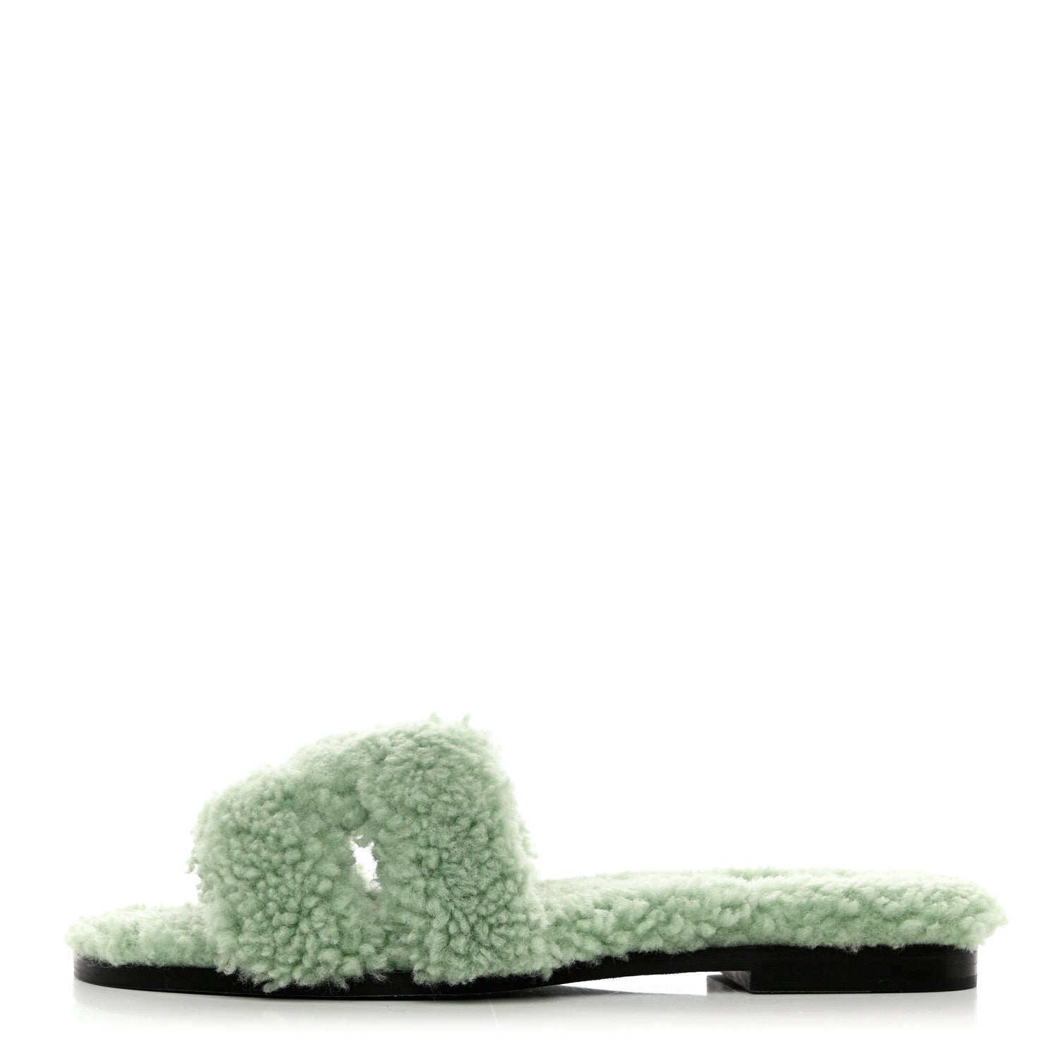 Hermes Woolskin Oran Sandals 37.5 Vert D'Eau 1 of 7