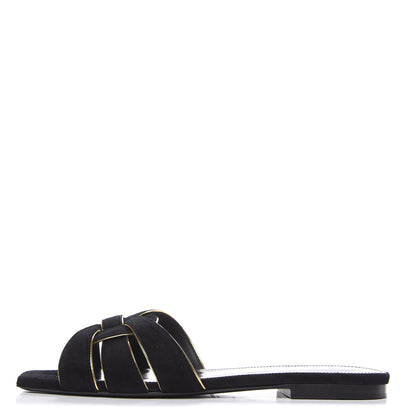 Saint Laurent Suede Tribute 05 Slide Sandals 37 Black 1 of 9