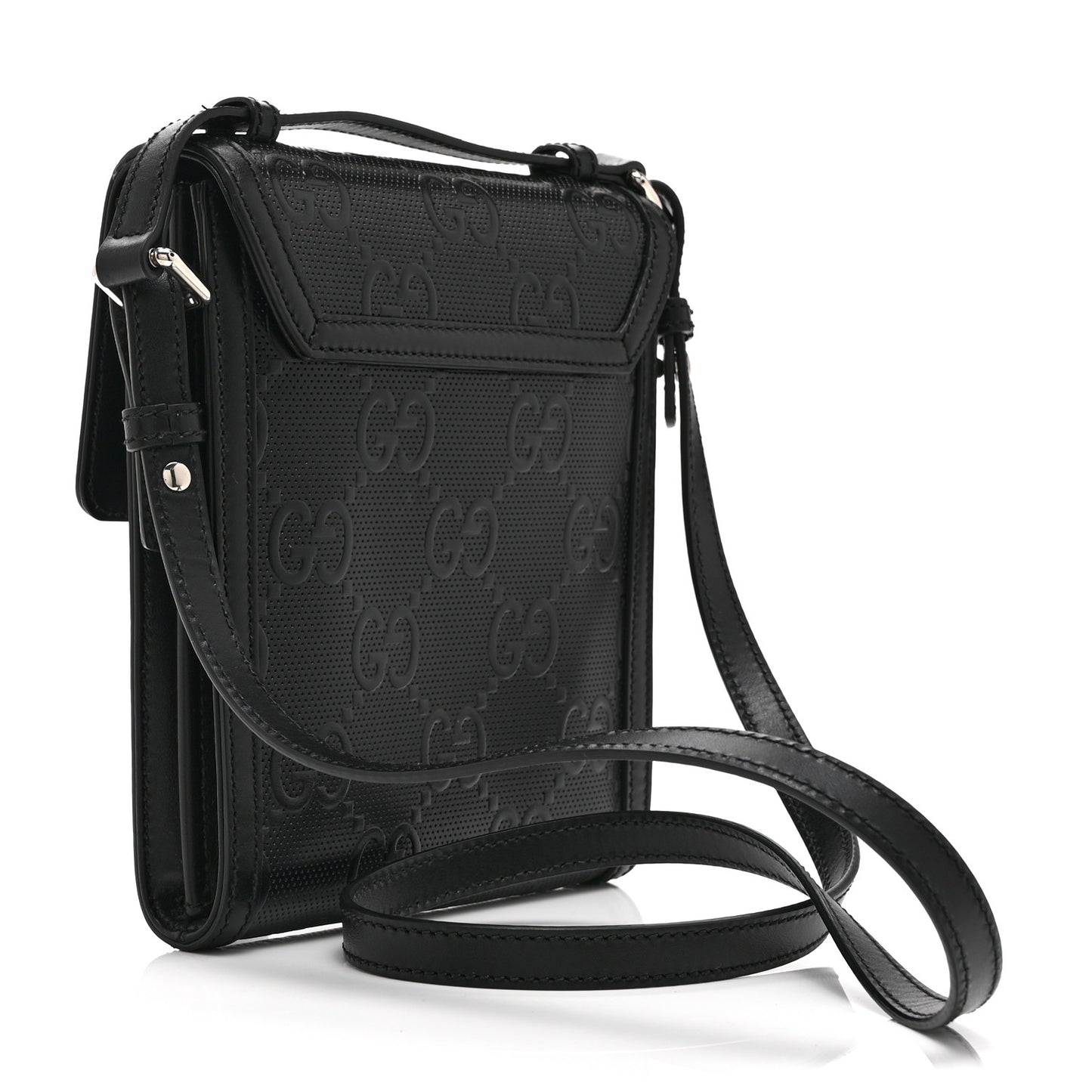 Calfskin GG Tennis Embossed Messenger Bag Black