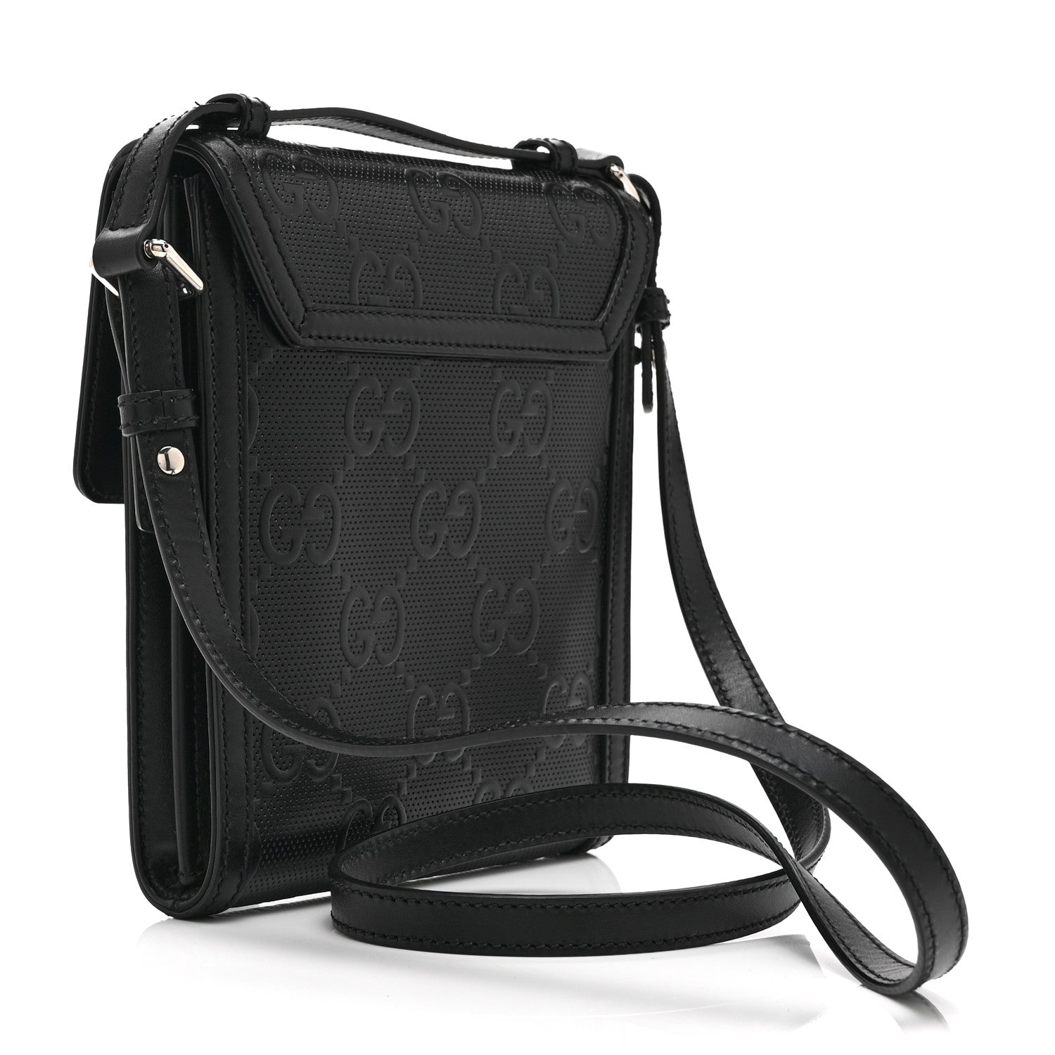 Gucci Calfskin GG Tennis Embossed Messenger Bag Black 3 of 11
