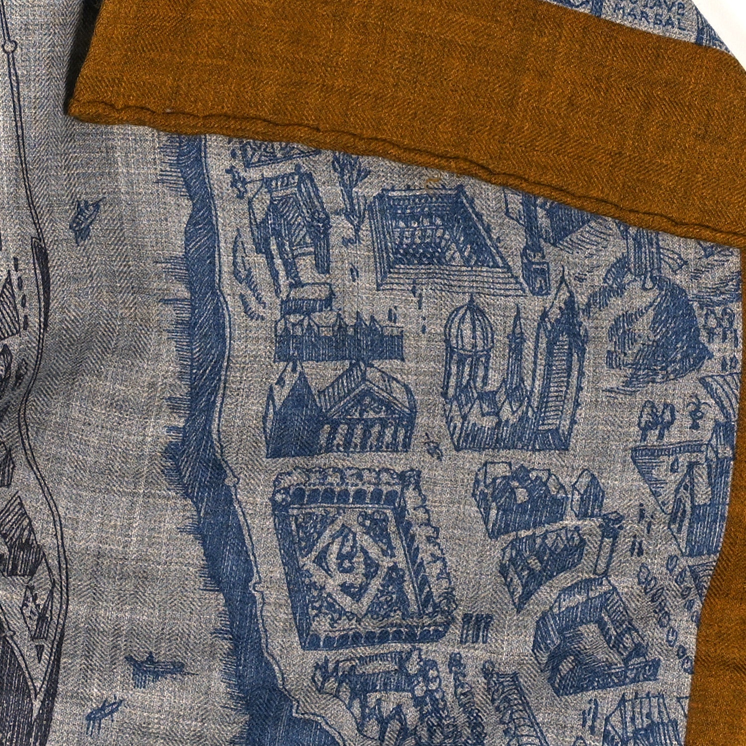 Hermes Cashmere Silk La Cite Cavaliere Shawl 140 Gold Gris Chine 4 of 4