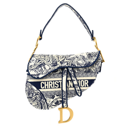 Christian Dior Canvas Embroidered Toile de Jouy Saddle Bag Blue 1 of 10