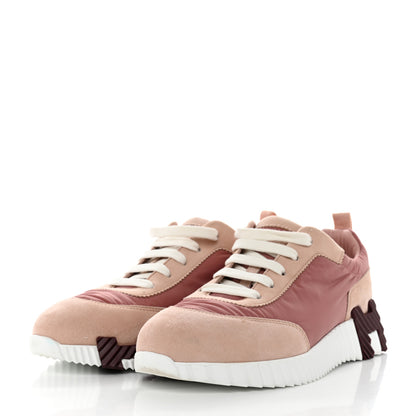 Hermes Parachute Fabric Suede Goatskin Bouncing Sneakers 37.5 Rose Rose Opaline 3 of 8