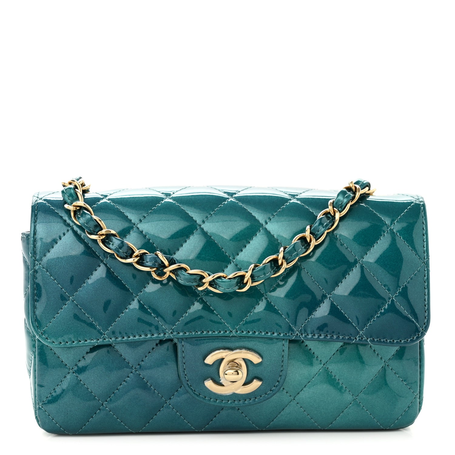 Chanel Shaded Patent Calfskin Quilted Mini Rectangular Flap Green Blue 1 of 10