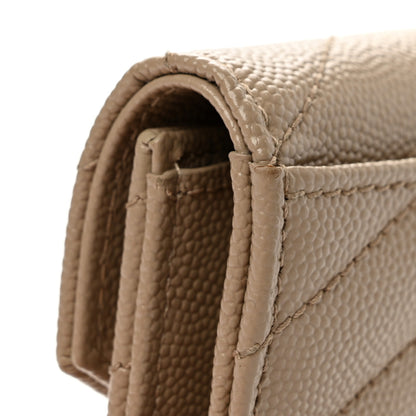 Saint Laurent Grain De Poudre Matelasse Chevron Small Monogram Envelope Wallet Dark Beige 8 of 9