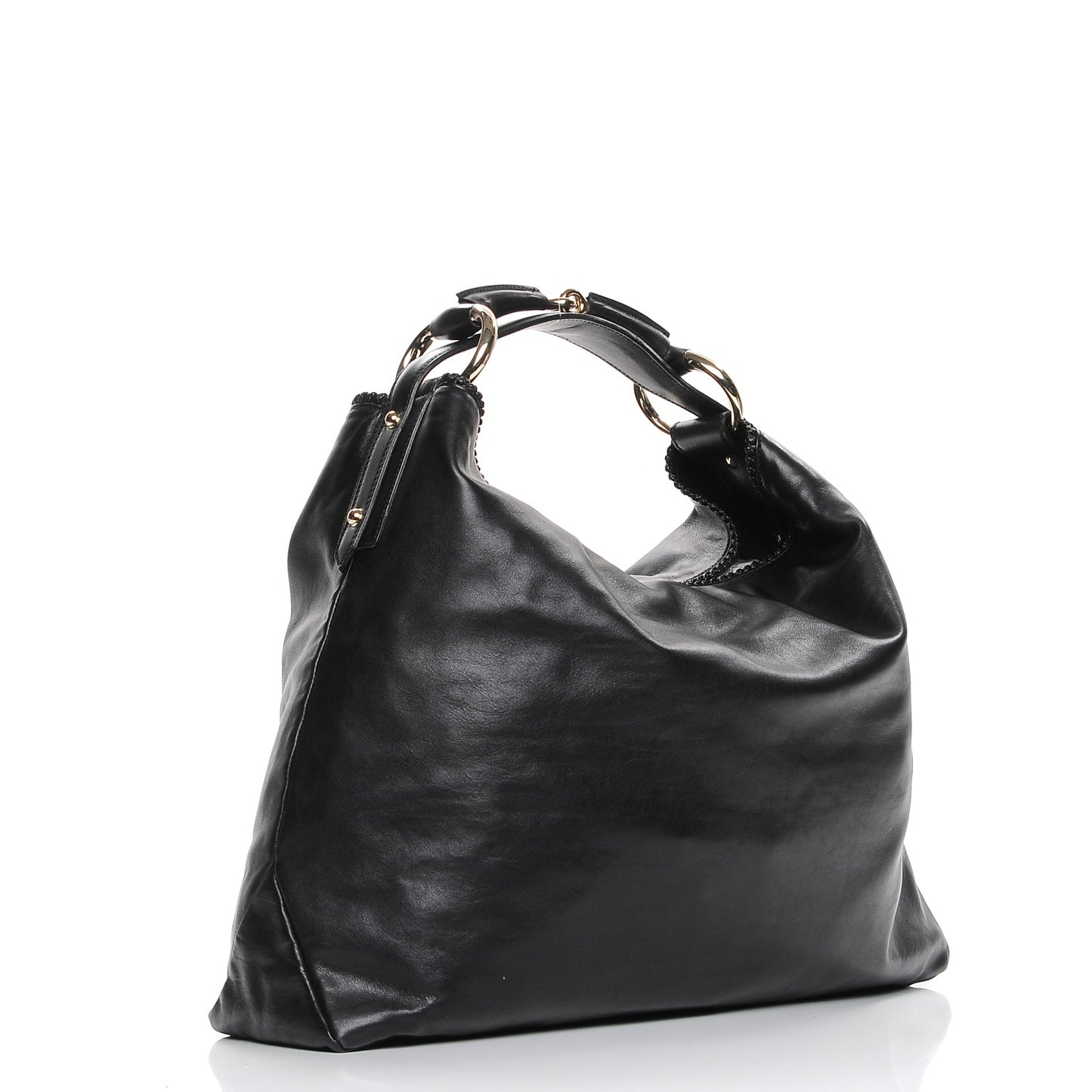 Calfskin Large Horsebit Chain Hobo Black