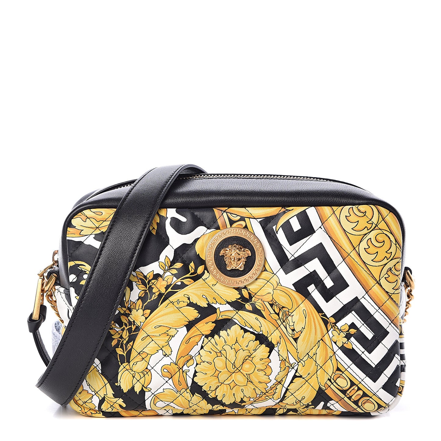 Nappa Quilted Barocco Print Small Camera Bag Black